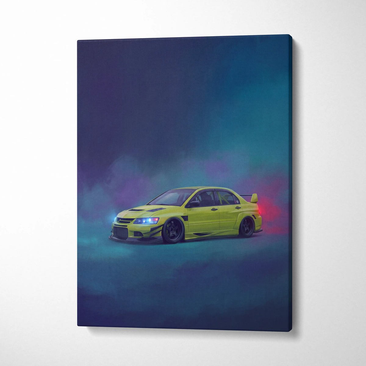 Mitsubishi Lancer Evolution IX Inspired Car Wall Art - Green JDM Sedan Canvas Print