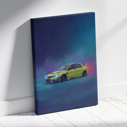 Mitsubishi Lancer Evolution IX Inspired Car Wall Art - Green JDM Sedan Canvas Print