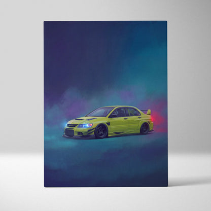 Mitsubishi Lancer Evolution IX Inspired Car Wall Art - Green JDM Sedan Canvas Print