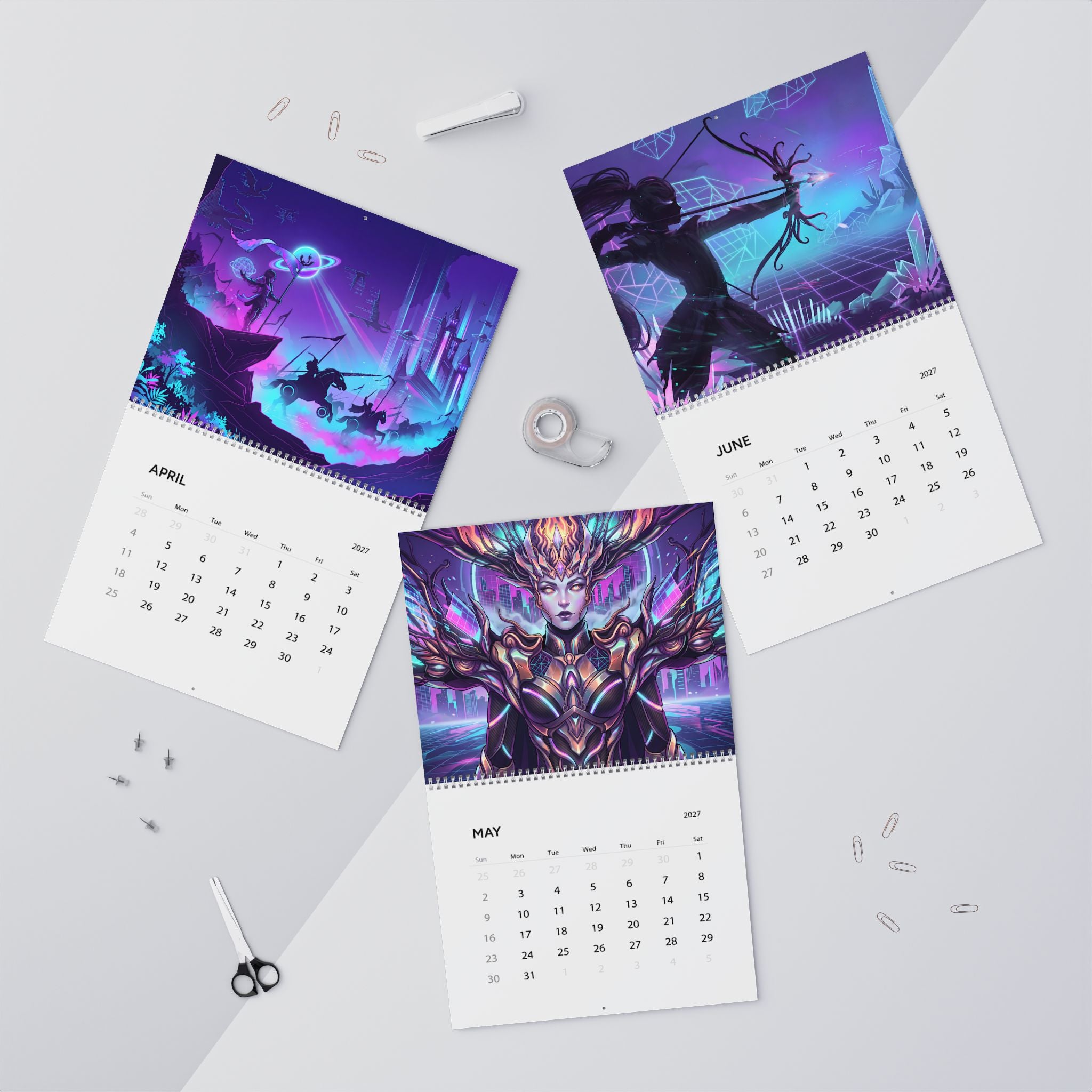 2027 Vaporwave Fantasy Art Calendar – Retro Futuristic Dreamscape Artwork Collection