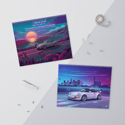 2027 Classic Porsche Inspired Vaporwave Wall Calendar – Retro Sports Car Neon Artwork Collection