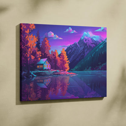 Vaporwave Neon Landscape Canvas - Vaporwave Landscape Neon Purple Pink Living Room Retro Dreamy Neon Wall Art Canvas