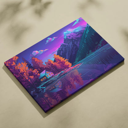 Vaporwave Neon Landscape Canvas - Vaporwave Landscape Neon Purple Pink Living Room Retro Dreamy Neon Wall Art Canvas