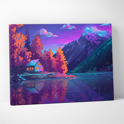 Vaporwave Neon Landscape Canvas - Vaporwave Landscape Neon Purple Pink Living Room Retro Dreamy Neon Wall Art Canvas