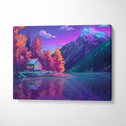 Vaporwave Neon Landscape Canvas - Vaporwave Landscape Neon Purple Pink Living Room Retro Dreamy Neon Wall Art Canvas