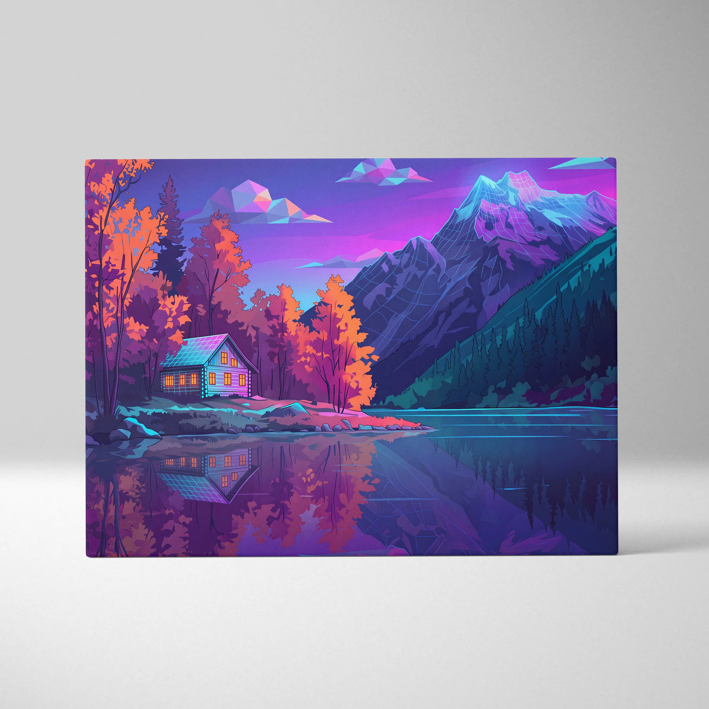Vaporwave Neon Landscape Canvas - Vaporwave Landscape Neon Purple Pink Living Room Retro Dreamy Neon Wall Art Canvas