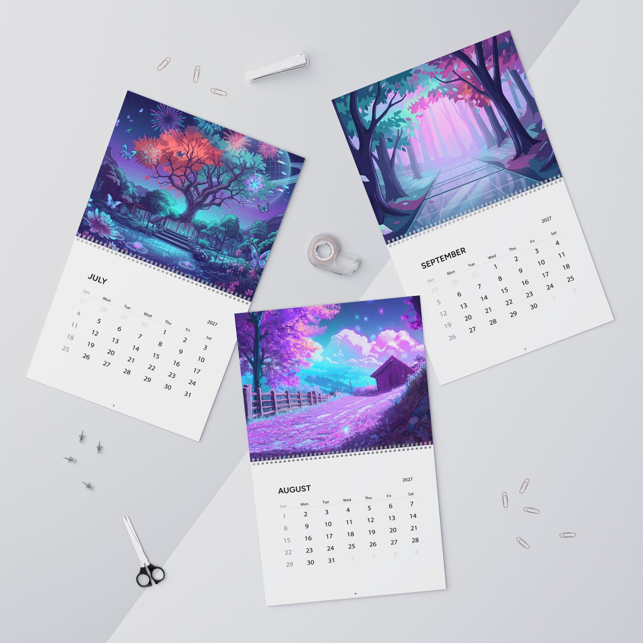 2027 Vaporwave Artwork Wall Calendar – Colorful Retro Futuristic Artwork