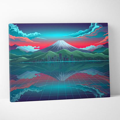 Neon Mountain Vaporwave Canvas - Mountain Neon Blues Pink Purple Living Room Vaporwave Futurism Decor Art Print