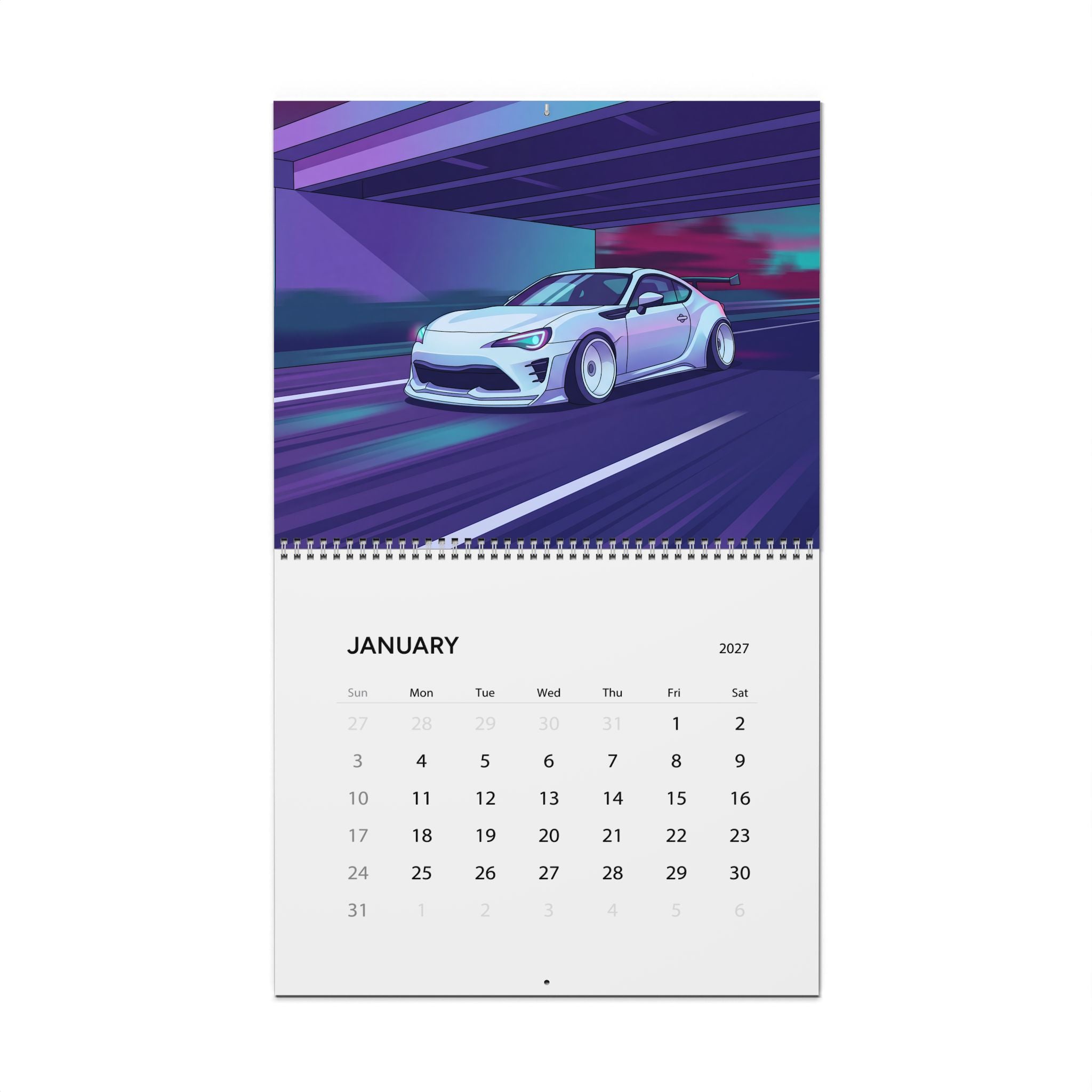 2027 JDM Vaporwave Wall Calendar – Japanese Tuner Cars, Street Performance & Retro Neon Artwork Collection