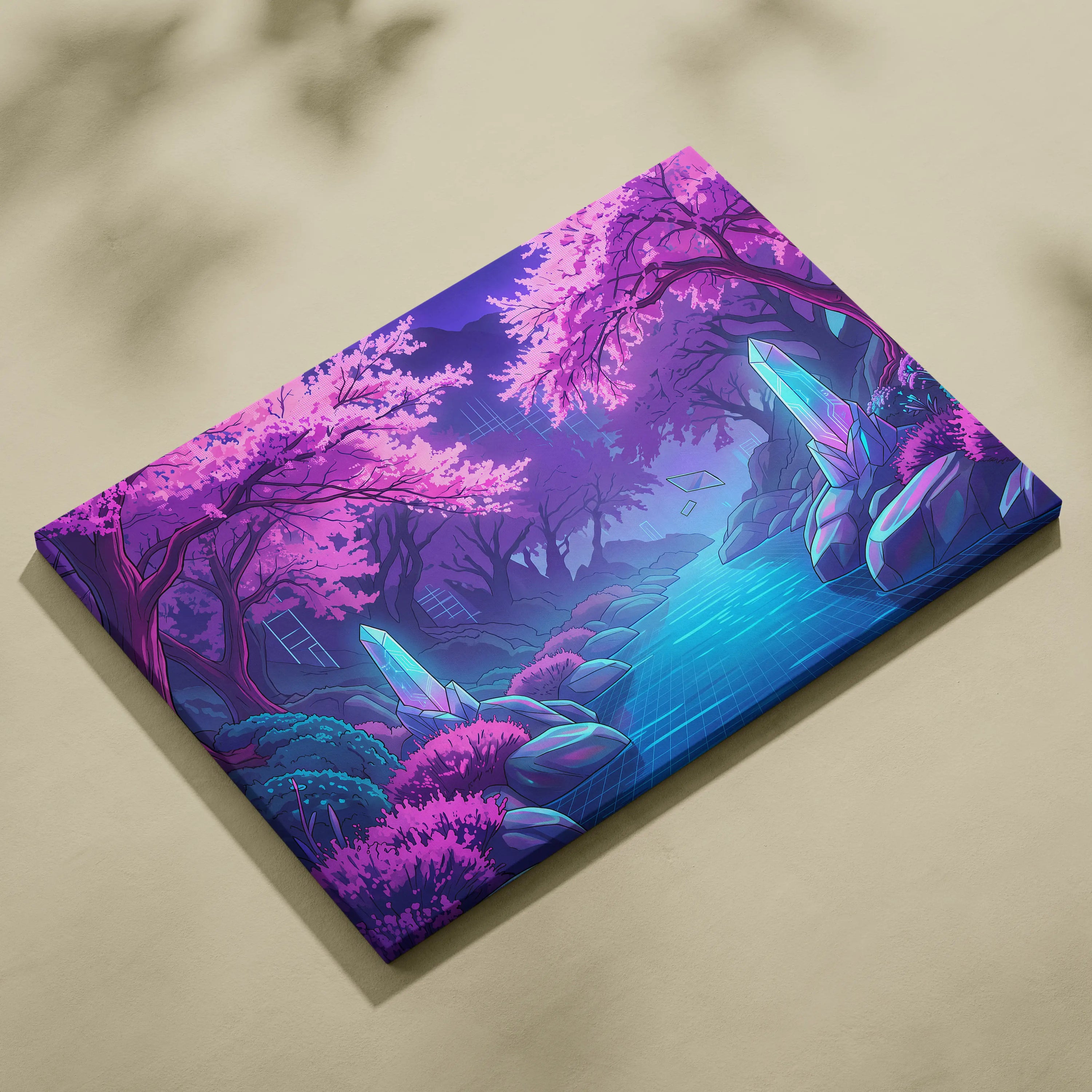 Neon Vaporwave Dreamscape Canvas - Vaporwave Cityscape Neon Pink Purple Blue Living Room Retro Futurism Dreamy Canvas