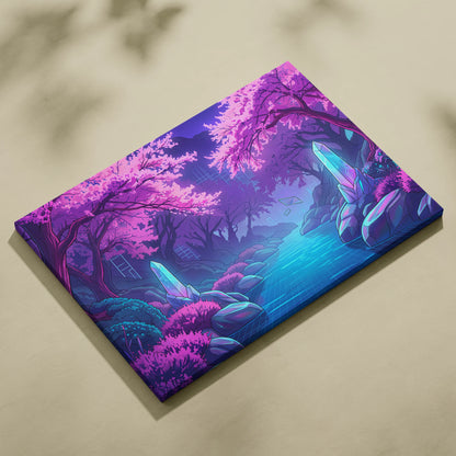 Neon Vaporwave Dreamscape Canvas - Vaporwave Cityscape Neon Pink Purple Blue Living Room Retro Futurism Dreamy Canvas