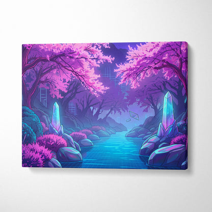 Neon Vaporwave Dreamscape Canvas - Vaporwave Cityscape Neon Pink Purple Blue Living Room Retro Futurism Dreamy Canvas
