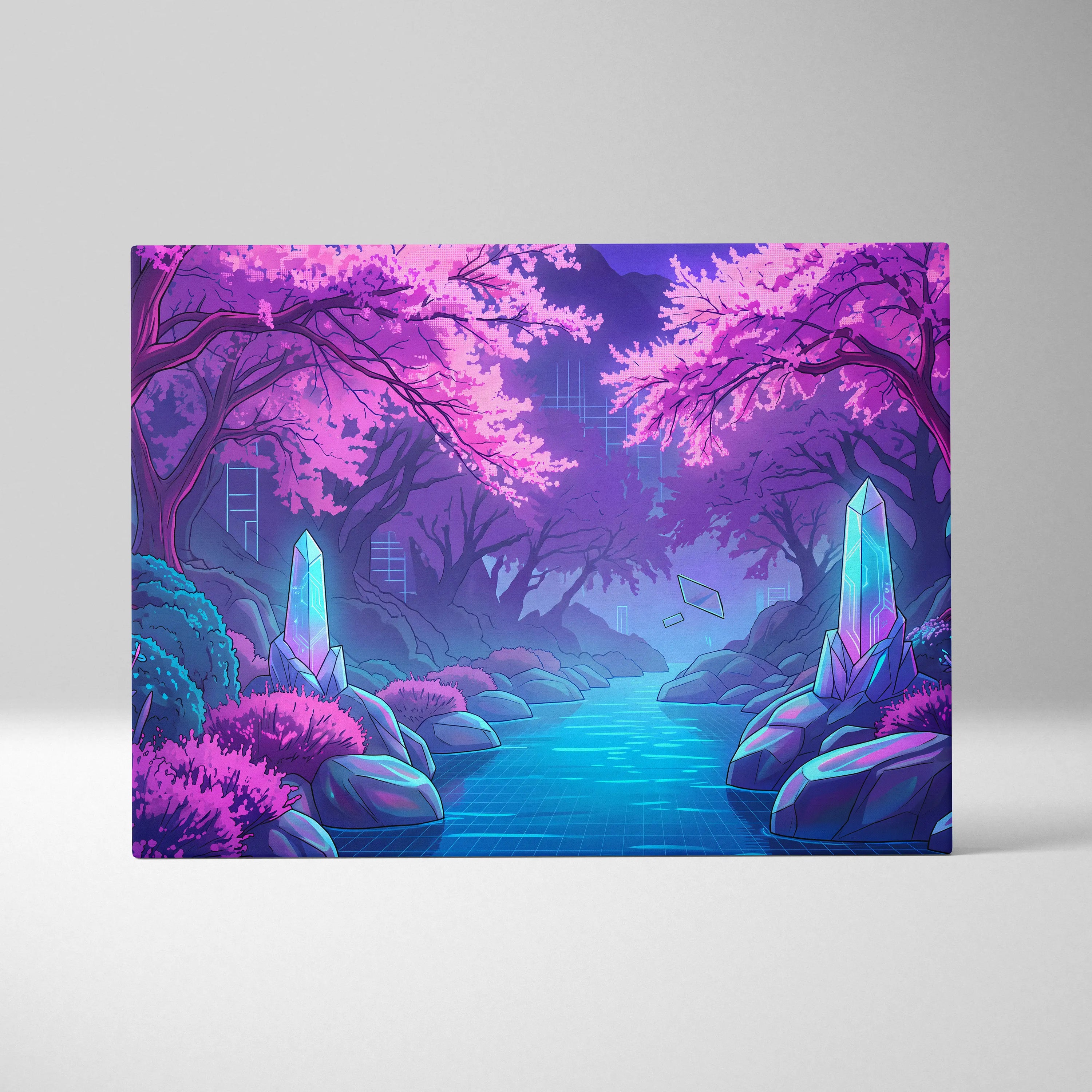 Neon Vaporwave Dreamscape Canvas - Vaporwave Cityscape Neon Pink Purple Blue Living Room Retro Futurism Dreamy Canvas