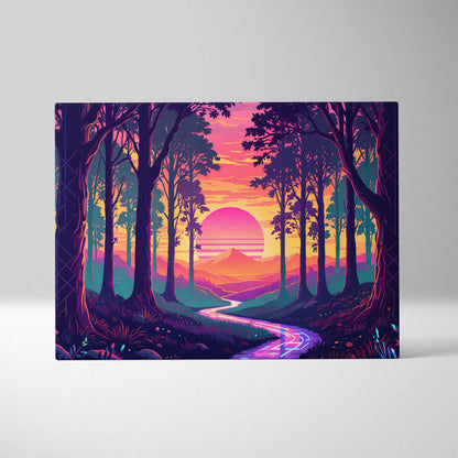 Vaporwave Neon Forest Sunset Canvas - Vaporwave Forest Sunset Purple Pink Neon Living Retro Dreamy Neon Vaporwave Canvas