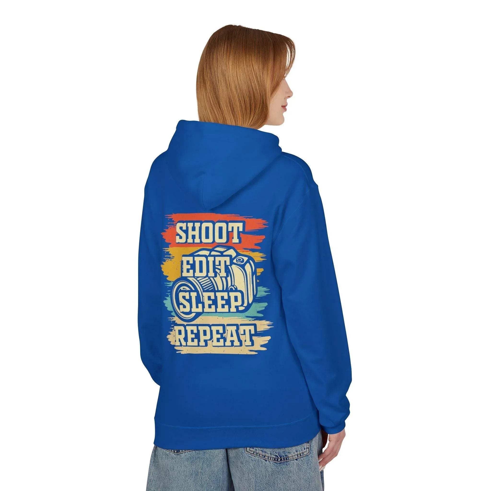 Creative Comfort: "Shoot, Edit, Sleep, Repeat" Fleece Hoodie for Trendsetters