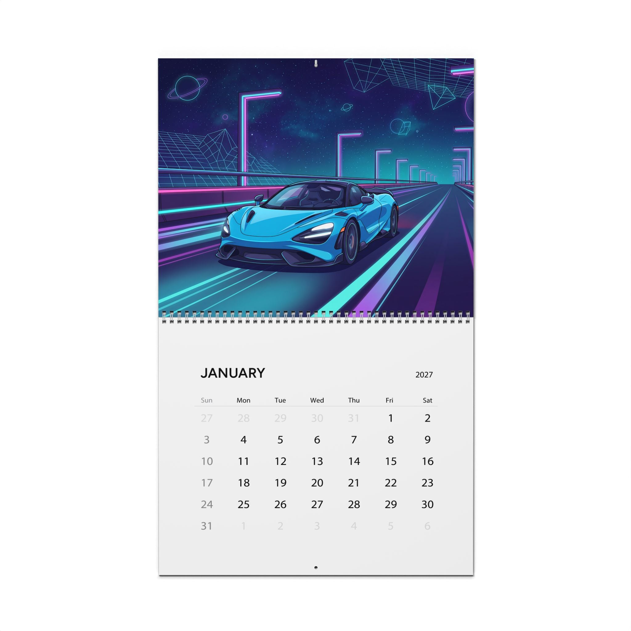 2027 Exotic Car Vaporwave Wall Calendar – High Performance Supercars & Neon Artwork Collection