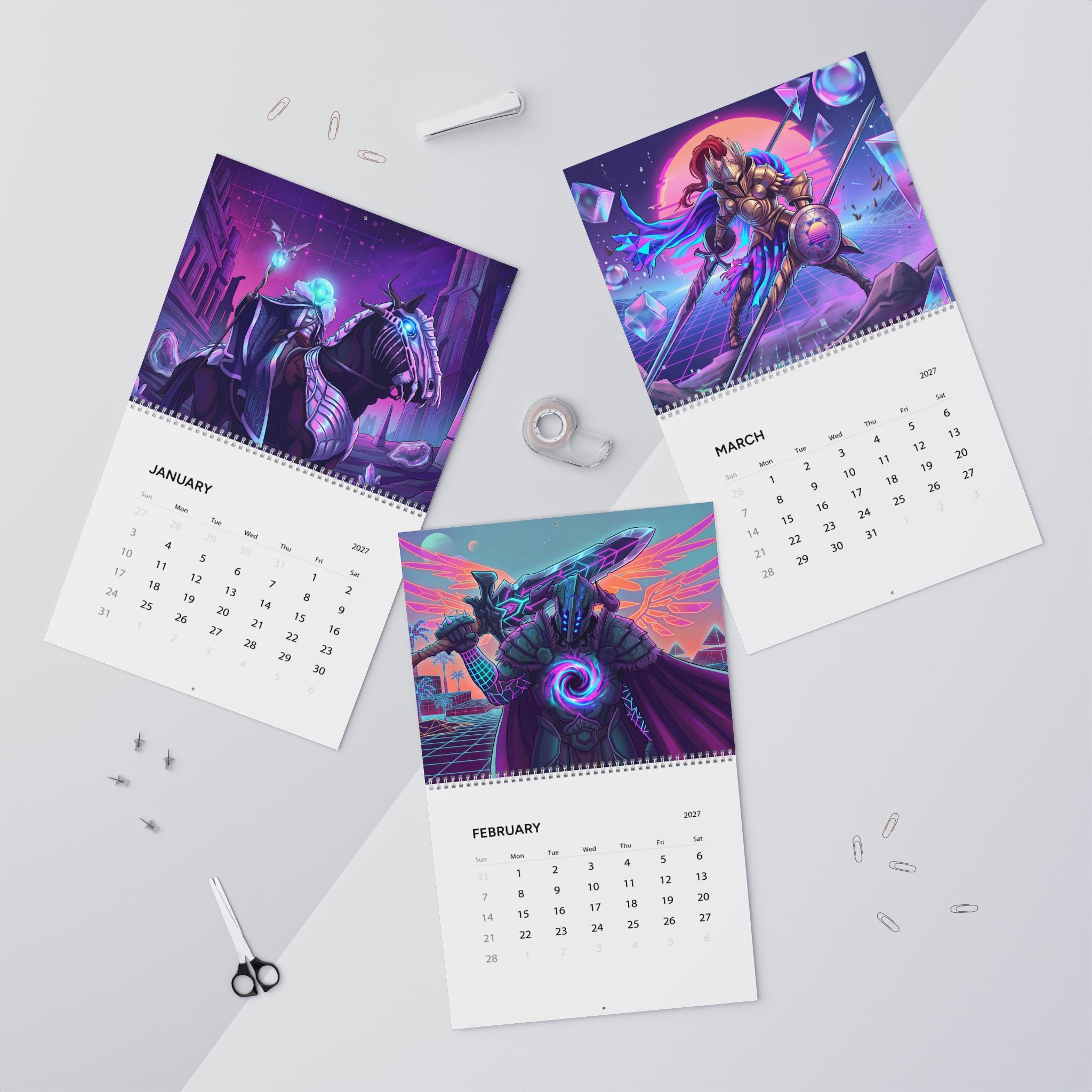 2027 Fantasy Artwork Wall Calendar – Vaporwave Inspired Neon Art Collection