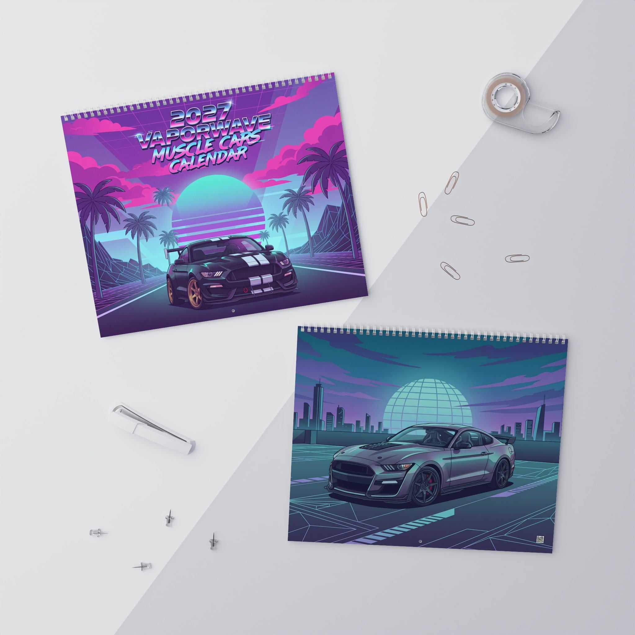 2027 Muscle Car Vaporwave Wall Calendar – American Muscle, Classic Performance Cars & Retro Neon Artwork