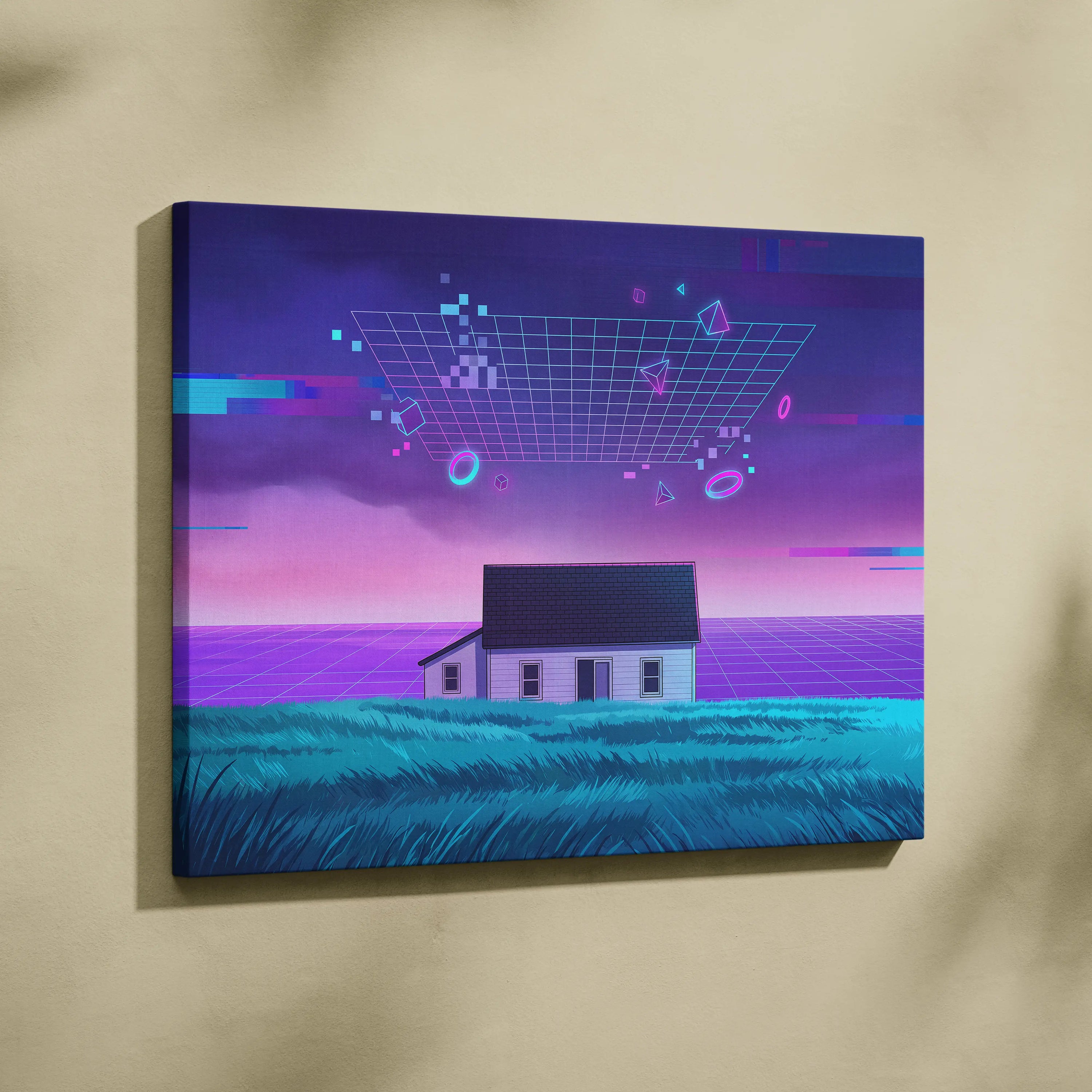 Neon Vaporwave Night Scene - Vaporwave Sunset Canvas Purple Blue Pink Living Room Retro Dreamy Mood 80s Vaporwave Canvas