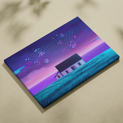 Neon Vaporwave Night Scene - Vaporwave Sunset Canvas Purple Blue Pink Living Room Retro Dreamy Mood 80s Vaporwave Canvas