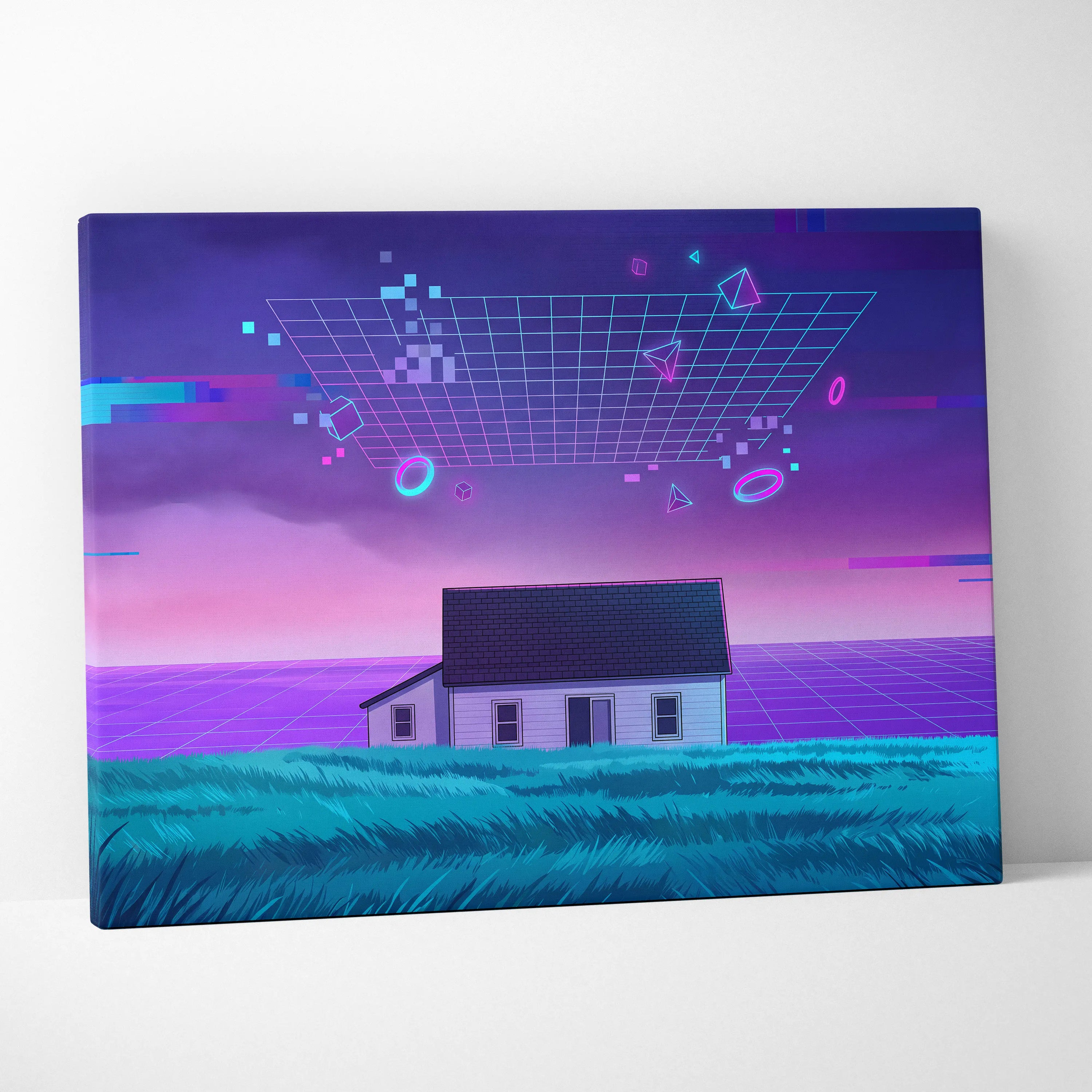 Neon Vaporwave Night Scene - Vaporwave Sunset Canvas Purple Blue Pink Living Room Retro Dreamy Mood 80s Vaporwave Canvas