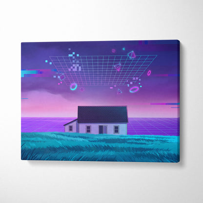 Neon Vaporwave Night Scene - Vaporwave Sunset Canvas Purple Blue Pink Living Room Retro Dreamy Mood 80s Vaporwave Canvas