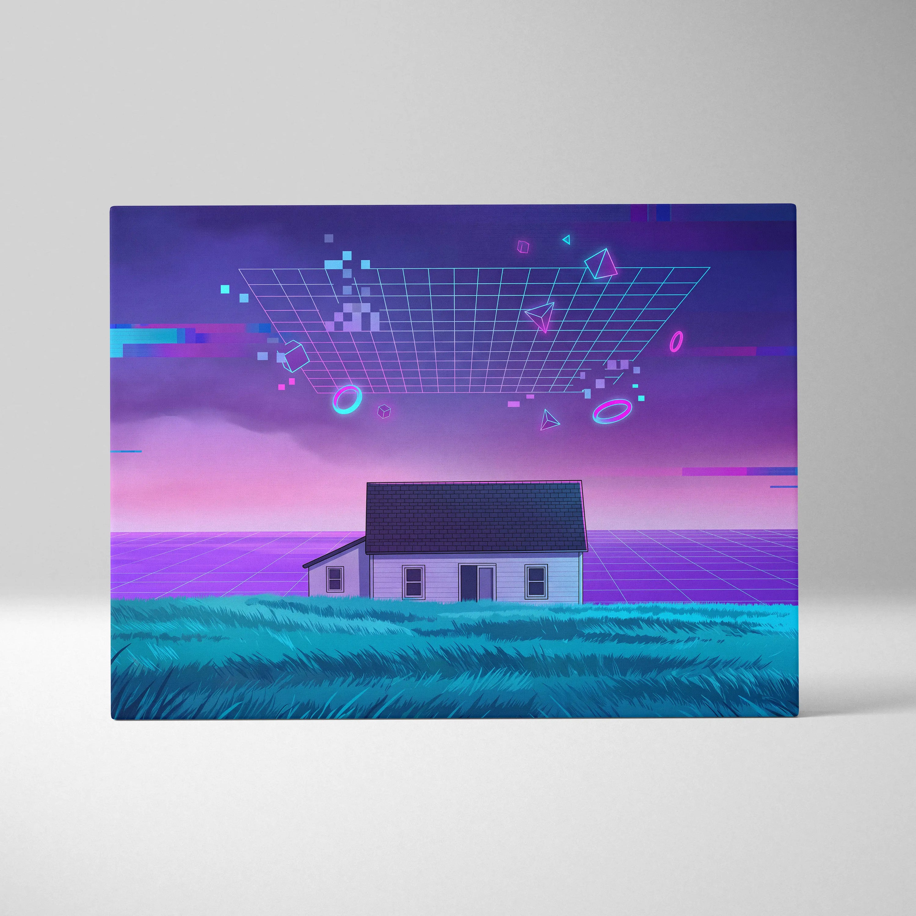 Neon Vaporwave Night Scene - Vaporwave Sunset Canvas Purple Blue Pink Living Room Retro Dreamy Mood 80s Vaporwave Canvas