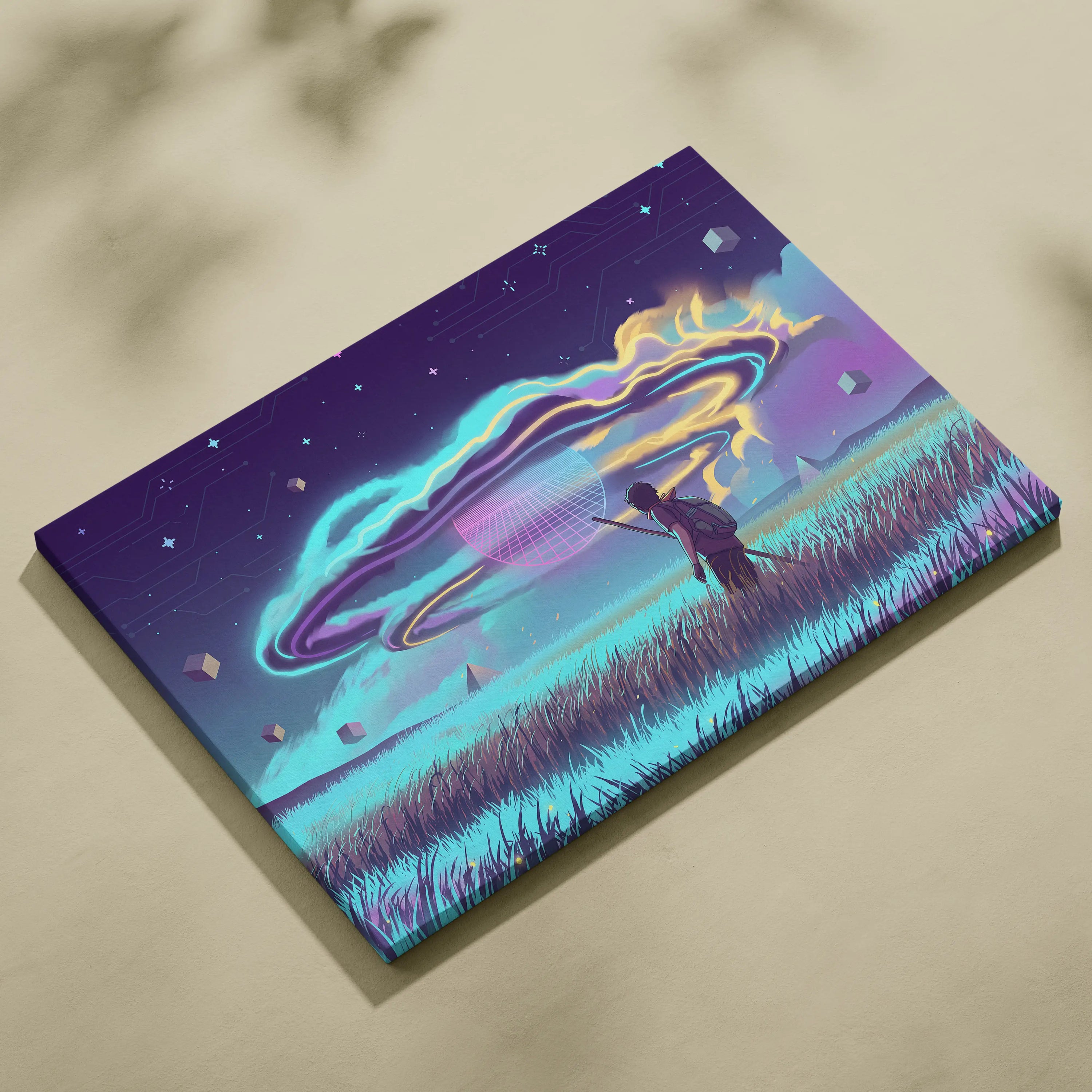 Vaporwave Dreamscape Neon Canvas - Vaporwave Dreamscape Neon Blues Living Room Futurist Dreamy Ethereal Mood Wall Canvas