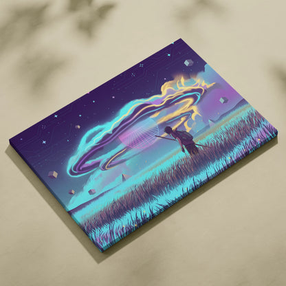 Vaporwave Dreamscape Neon Canvas - Vaporwave Dreamscape Neon Blues Living Room Futurist Dreamy Ethereal Mood Wall Canvas