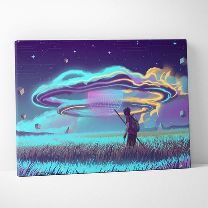 Vaporwave Dreamscape Neon Canvas - Vaporwave Dreamscape Neon Blues Living Room Futurist Dreamy Ethereal Mood Wall Canvas