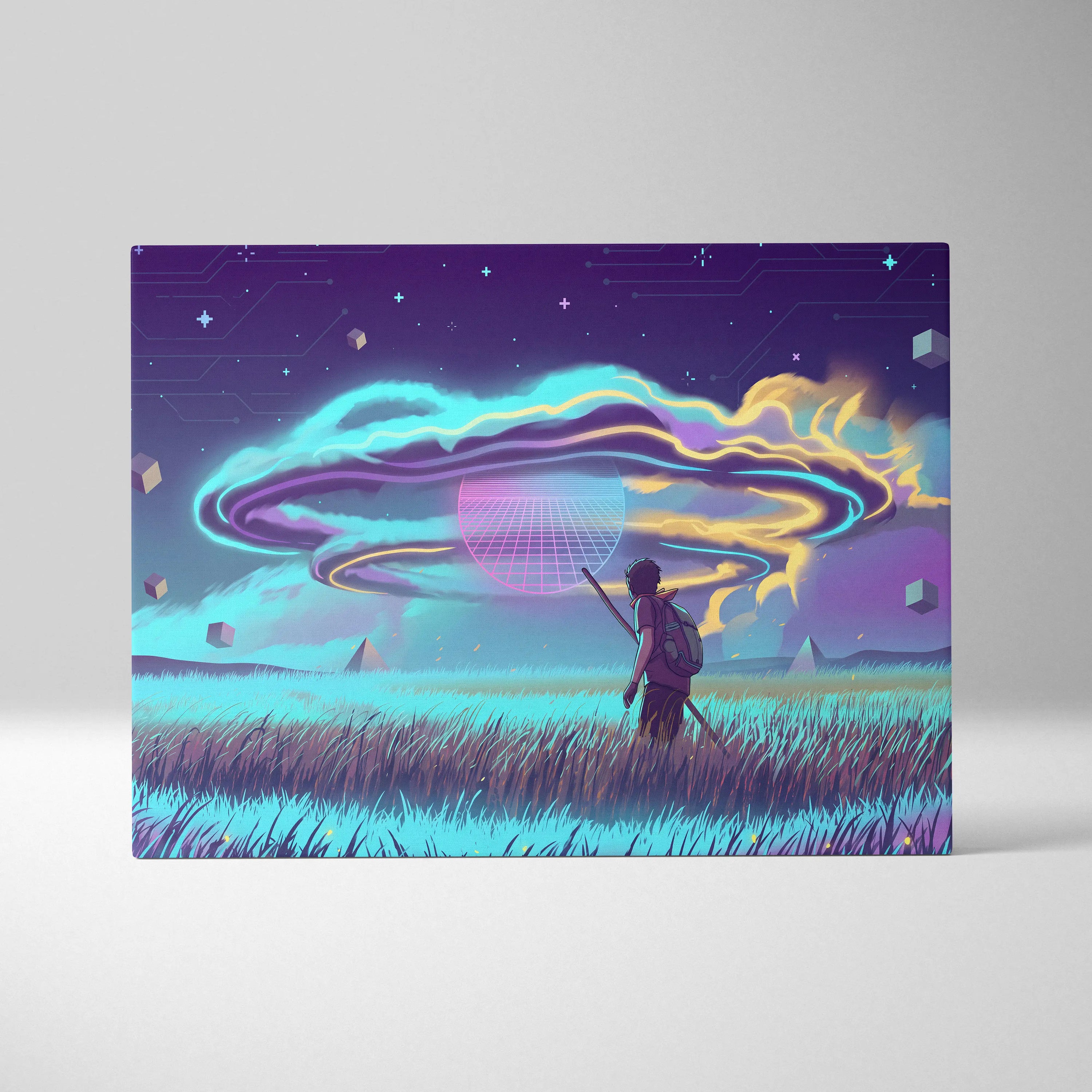 Vaporwave Dreamscape Neon Canvas - Vaporwave Dreamscape Neon Blues Living Room Futurist Dreamy Ethereal Mood Wall Canvas