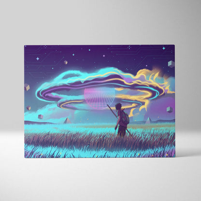 Vaporwave Dreamscape Neon Canvas - Vaporwave Dreamscape Neon Blues Living Room Futurist Dreamy Ethereal Mood Wall Canvas