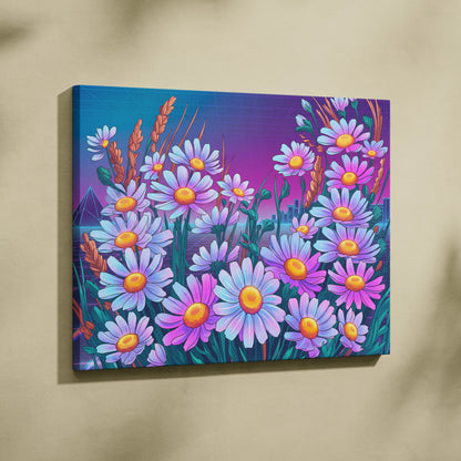 Vaporwave Neon Daisy Canvas - Daisy Neon Pink Living Room Vaporwave Mood Nostalgic Surreal Decor Synthwave Art Canvas