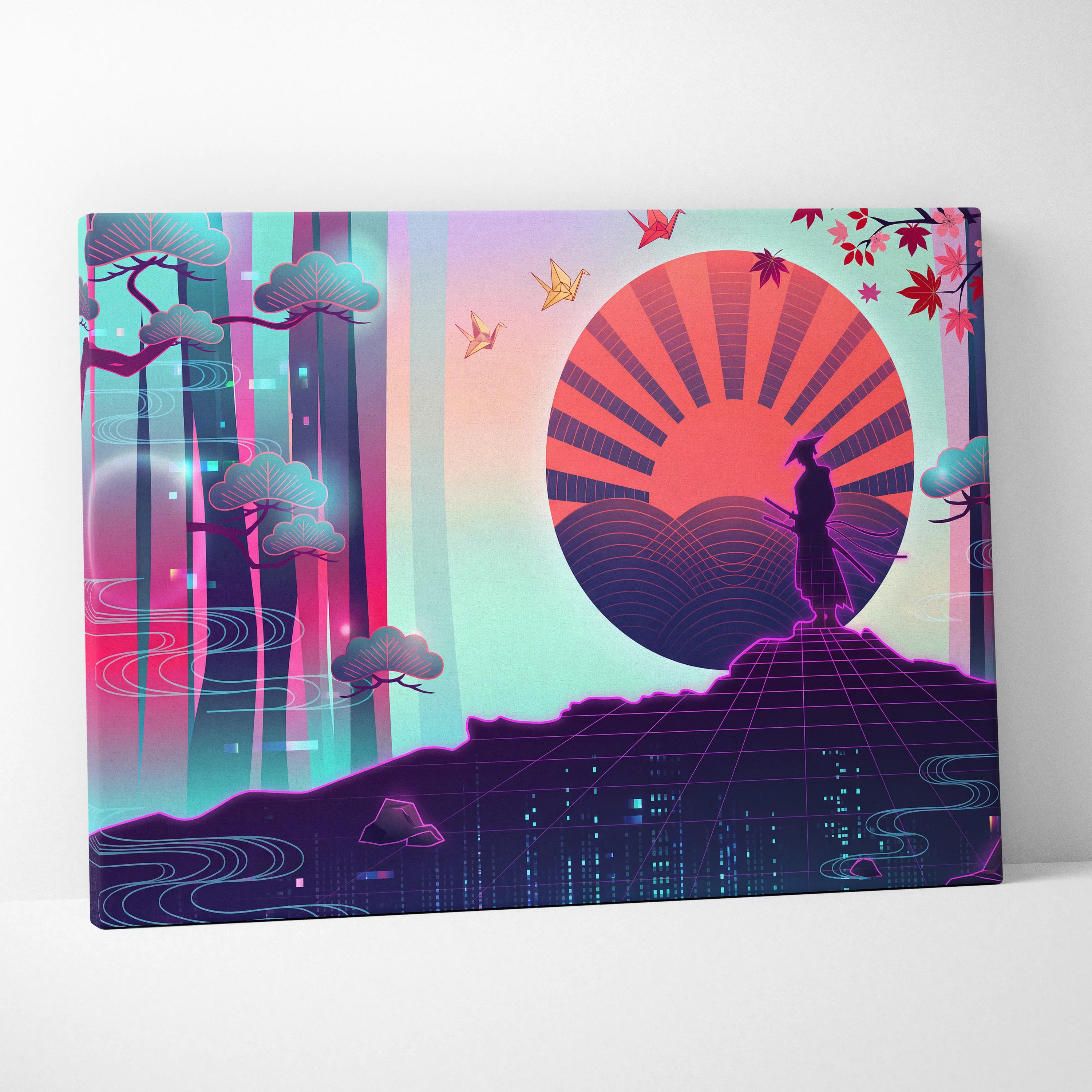 Vaporwave Fuji Dream Canvas - Vaporwave Mount Fuji Pink Turquoise Living Room Futurism Dreamy Mood Japan Wall Art Canvas