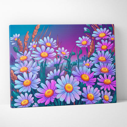 Vaporwave Neon Daisy Canvas - Daisy Neon Pink Living Room Vaporwave Mood Nostalgic Surreal Decor Synthwave Art Canvas