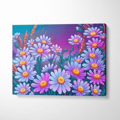 Vaporwave Neon Daisy Canvas - Daisy Neon Pink Living Room Vaporwave Mood Nostalgic Surreal Decor Synthwave Art Canvas
