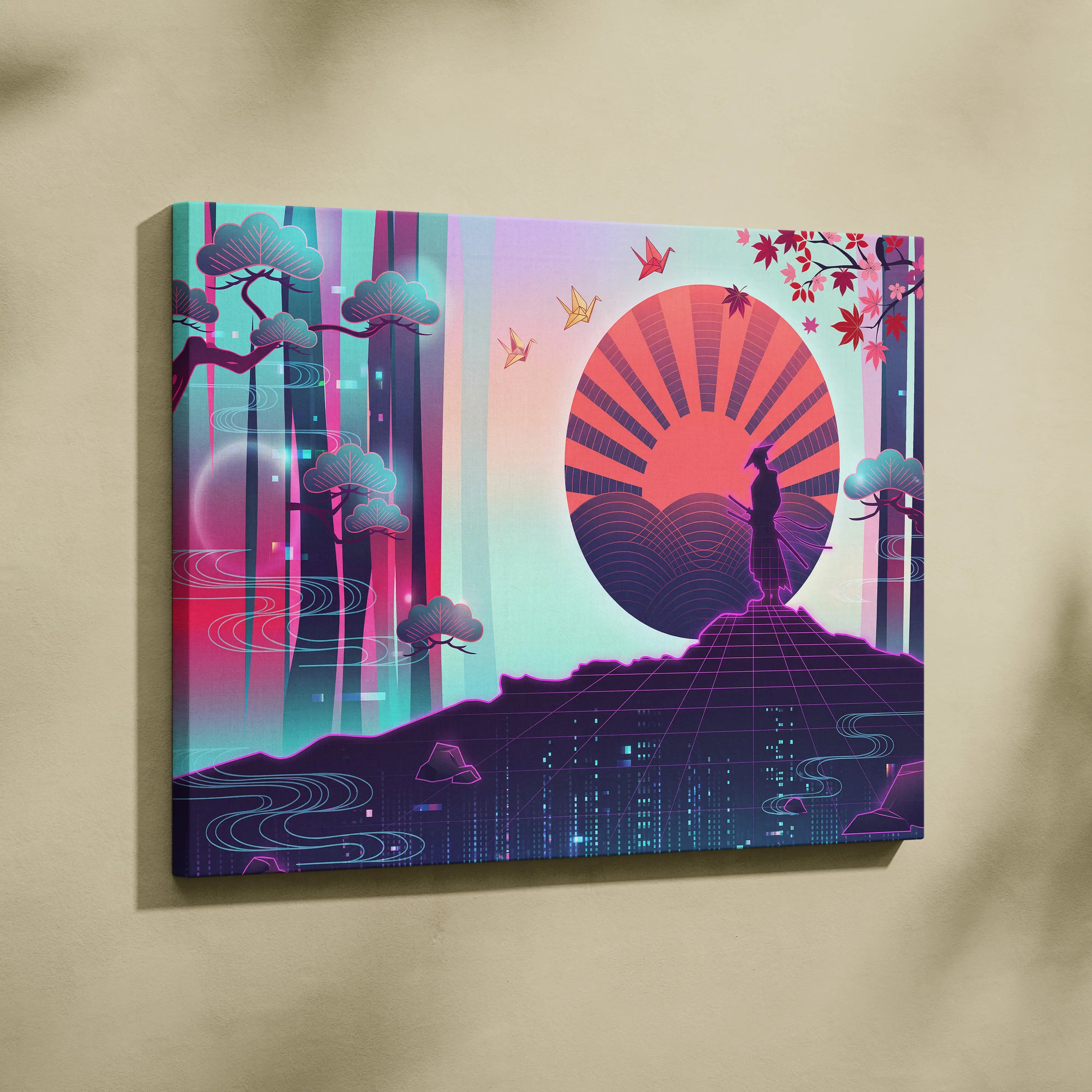 Vaporwave Fuji Dream Canvas - Vaporwave Mount Fuji Pink Turquoise Living Room Futurism Dreamy Mood Japan Wall Art Canvas