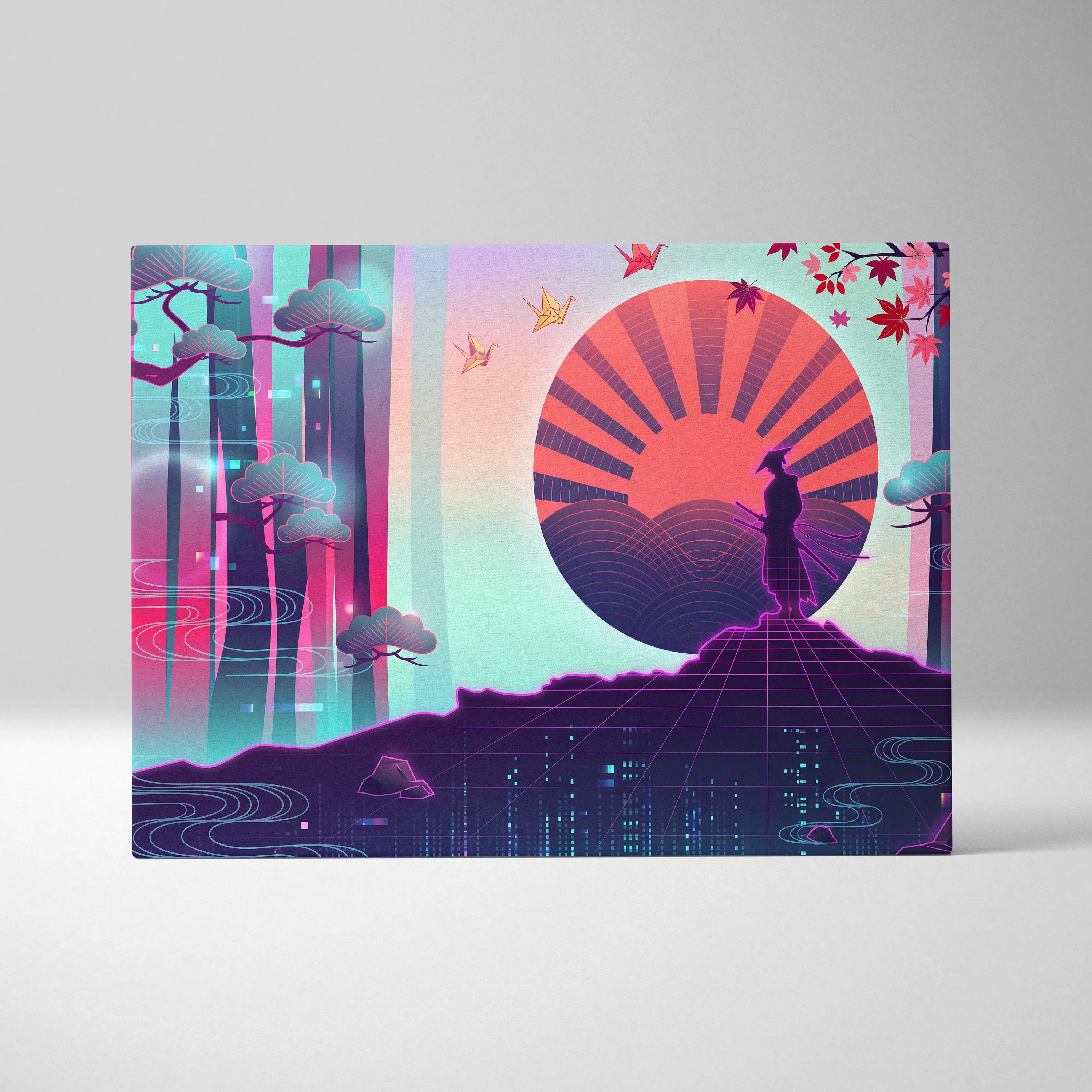 Vaporwave Fuji Dream Canvas - Vaporwave Mount Fuji Pink Turquoise Living Room Futurism Dreamy Mood Japan Wall Art Canvas