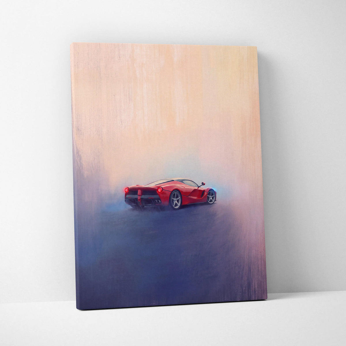 Red ferrari laferrari sports car in stylized painting on canvas for Ferrari laferrari inspired car wall art track edition