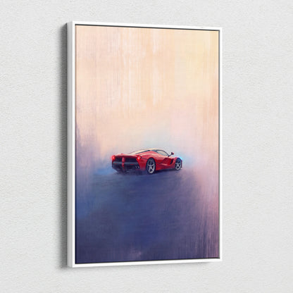 Red ferrari laferrari sports car stylized painterly artwork in white frame canvas painting print track edition