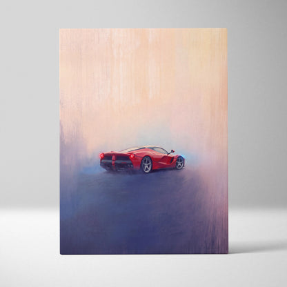 Red Ferrari LaFerrari inspired wall art canvas print featuring a stylized sports car with blue glowing accents
