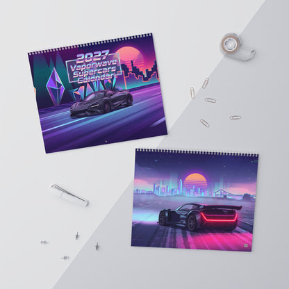 2027 Exotic Car Vaporwave Wall Calendar – High Performance Supercars & Neon Artwork Collection