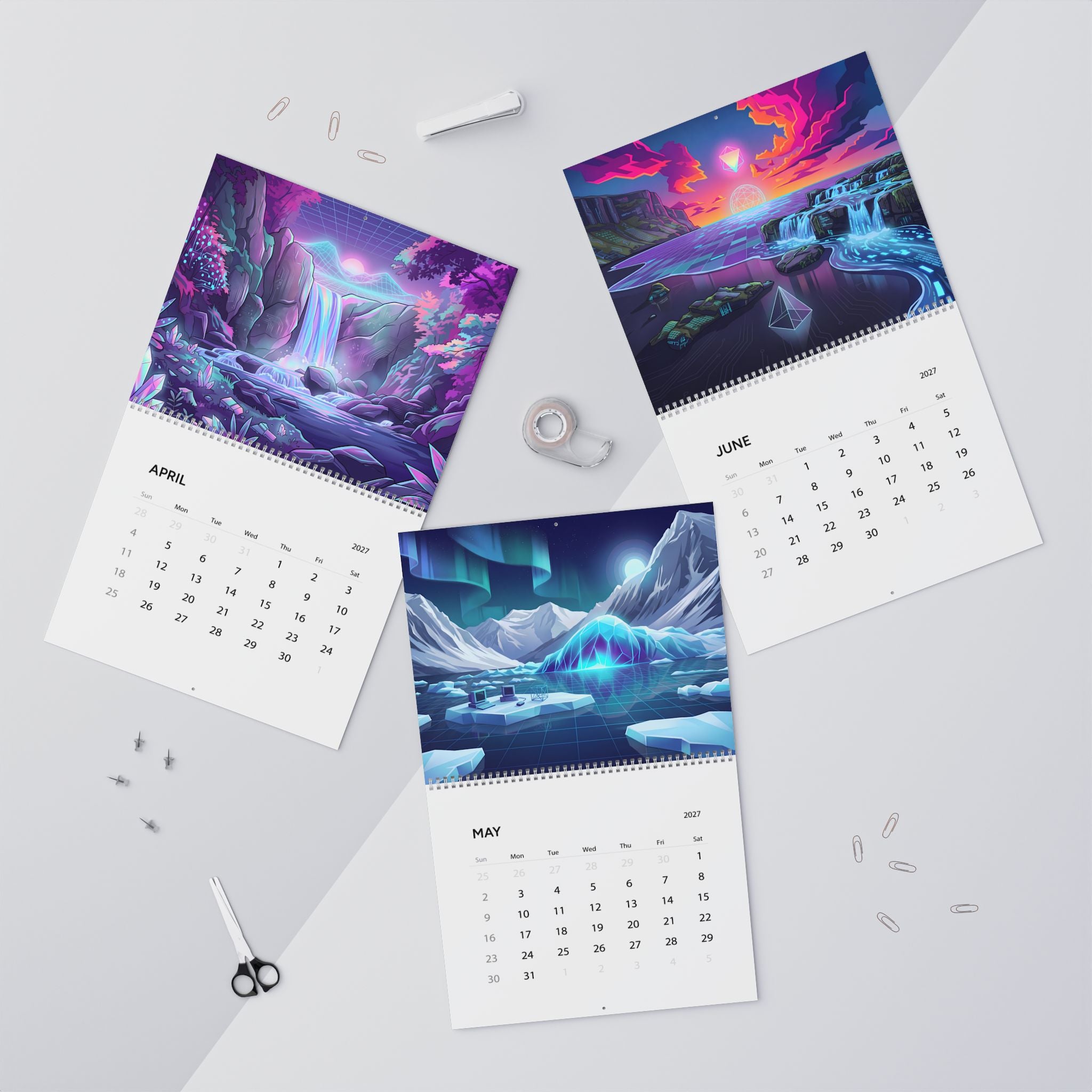2027 Vaporwave Artwork Wall Calendar – Neon Dreamscape & Retro Digital Art