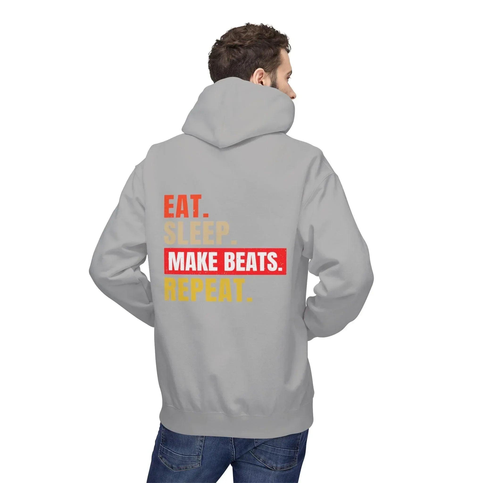 Cozy Music Producer Hoodie: 'Eat. Sleep. Make Beats. Repeat' Fleece Design