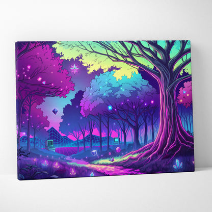 Neon Vaporwave Forest Canvas - Forest Vaporwave Neon Canvas Wall Art Living Room Dreamy Mood Neon Night Decor Vaporwave