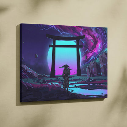 Vaporwave Torii Neon Dream - Torii Gate Neon Purple Blue Living Room Vaporwave Art Mood Dreamy Surreal Retro Futurism Wall Art Canvas Museum