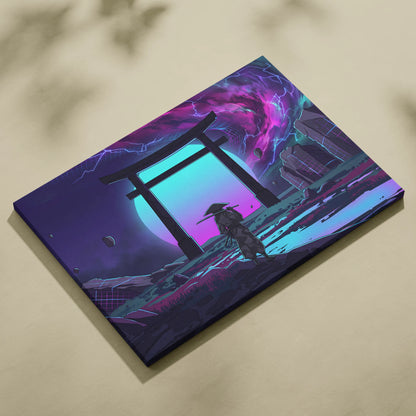 Vaporwave Torii Neon Dream - Torii Gate Neon Purple Blue Living Room Vaporwave Art Mood Dreamy Surreal Retro Futurism Wall Art Canvas Museum