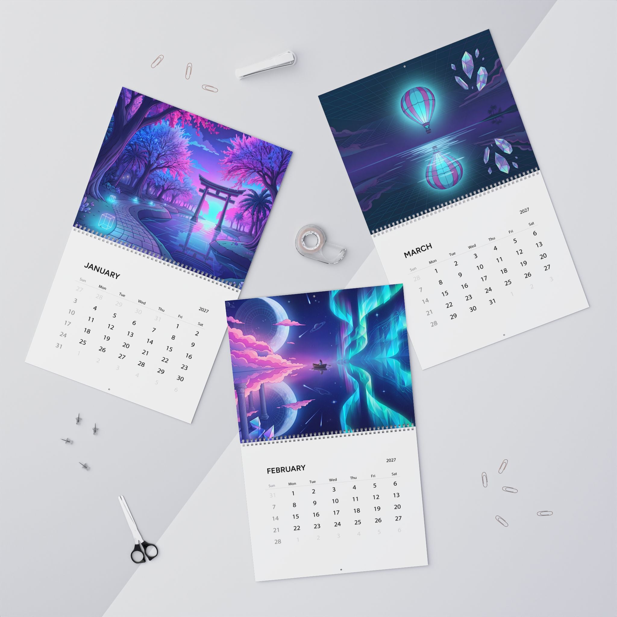 2027 Vaporwave Artwork Wall Calendar – Retro Futuristic Neon Art Collection