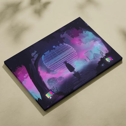 Neon Vaporwave Globe Canvas - Vaporwave Neon Globe Canvas Living Room Retro Atmospheric Nostalgic Synthwave Wall Art