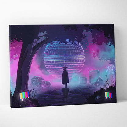 Neon Vaporwave Globe Canvas - Vaporwave Neon Globe Canvas Living Room Retro Atmospheric Nostalgic Synthwave Wall Art
